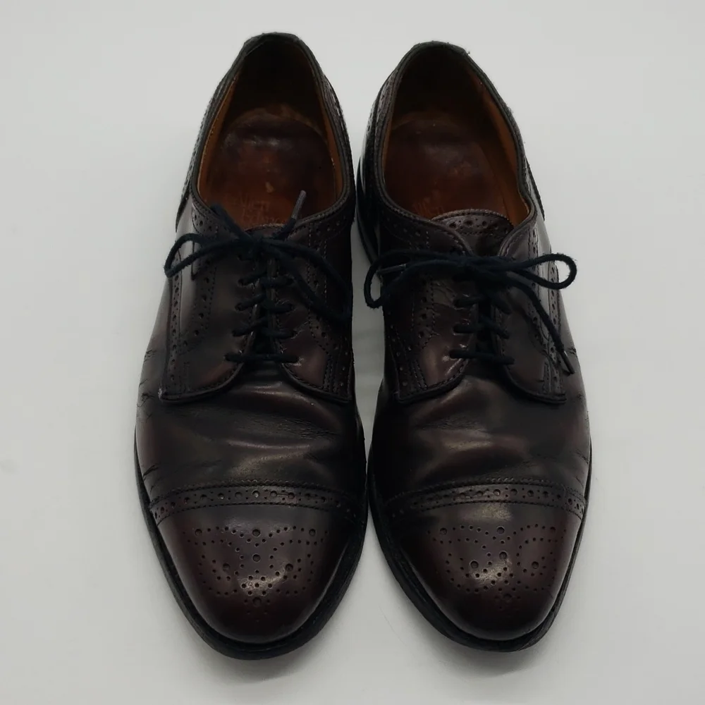 𝅺allen Edmonds Sanford Men 8D burgundy dress shoes cap toe lace up oxford brogue